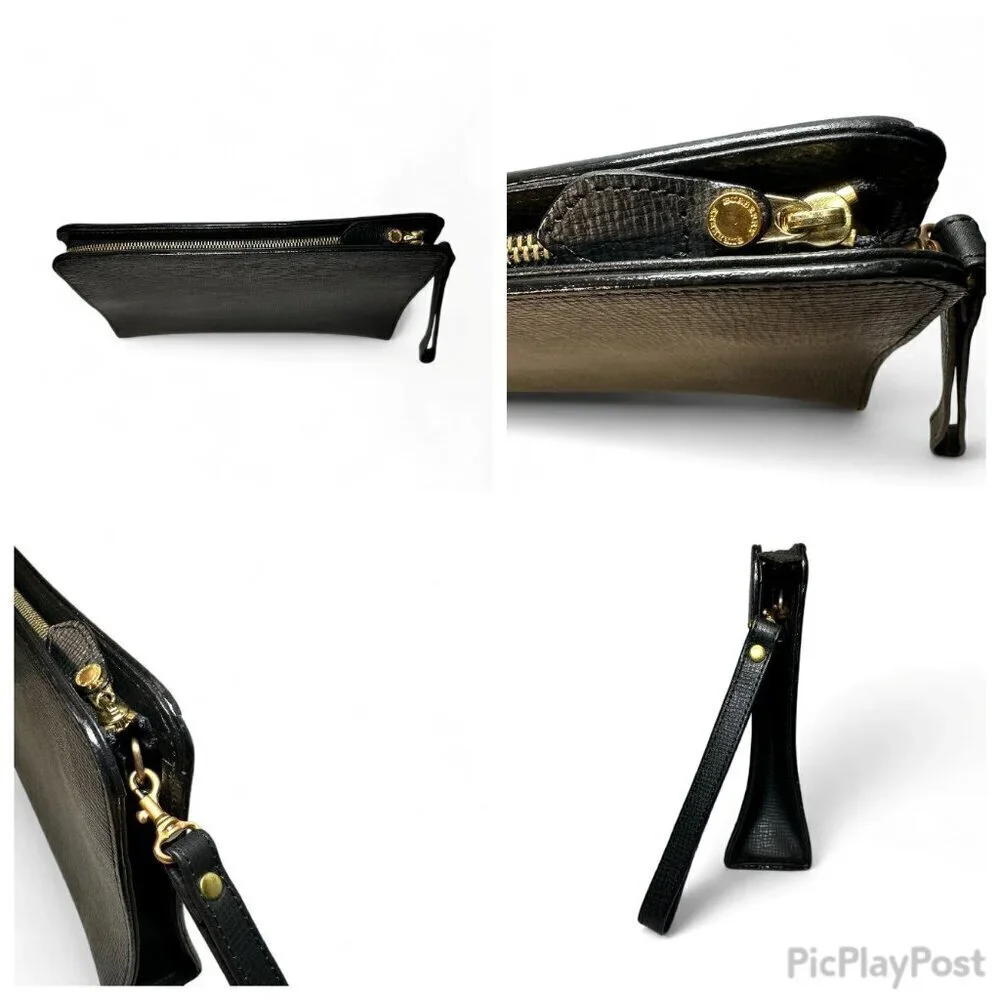 BURBERRY Black Leather Zip Clutch Wristlet, Unisex